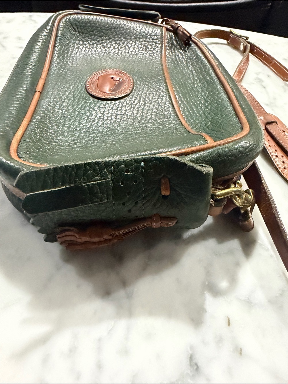 Dooney & Bourke Dark Green Pebbled Leather Belt Bag with Brown Trim - Picture 4 of 12